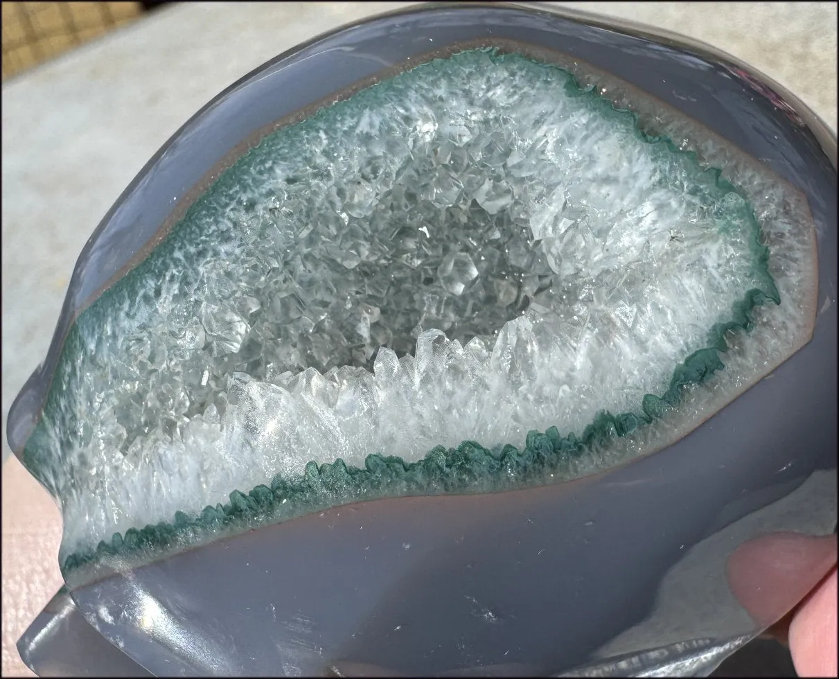 2XL Agate GEODE Crystal Skull with Fantastic large Druzy Lined VUG!