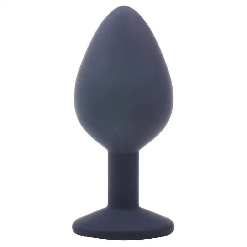 3-inch Silicone Black Medium Jewelled Butt Plug with Diamond Base
