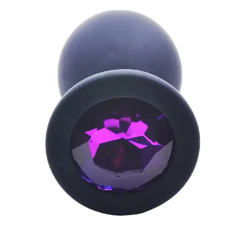 3-inch Silicone Black Medium Jewelled Butt Plug with Diamond Base