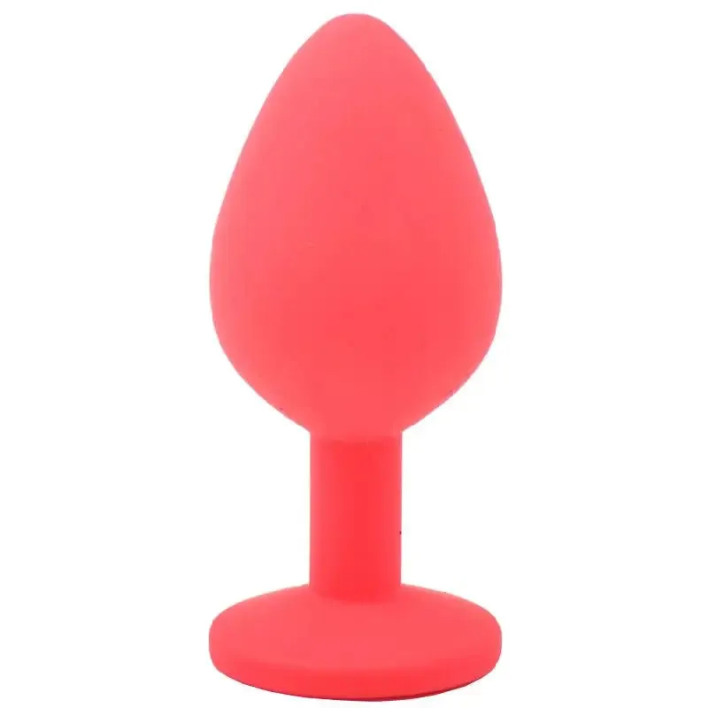 3-inch Silicone Red Medium Jewelled Butt Plug with Diamond Base
