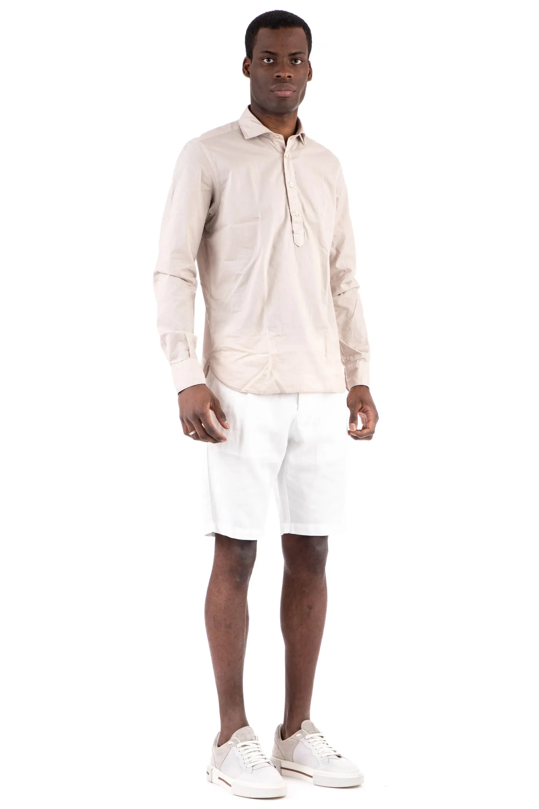 $395 ELEVENTY -Neutral *POPOVER* Wide Spread Button Dress Shirt - L (41)