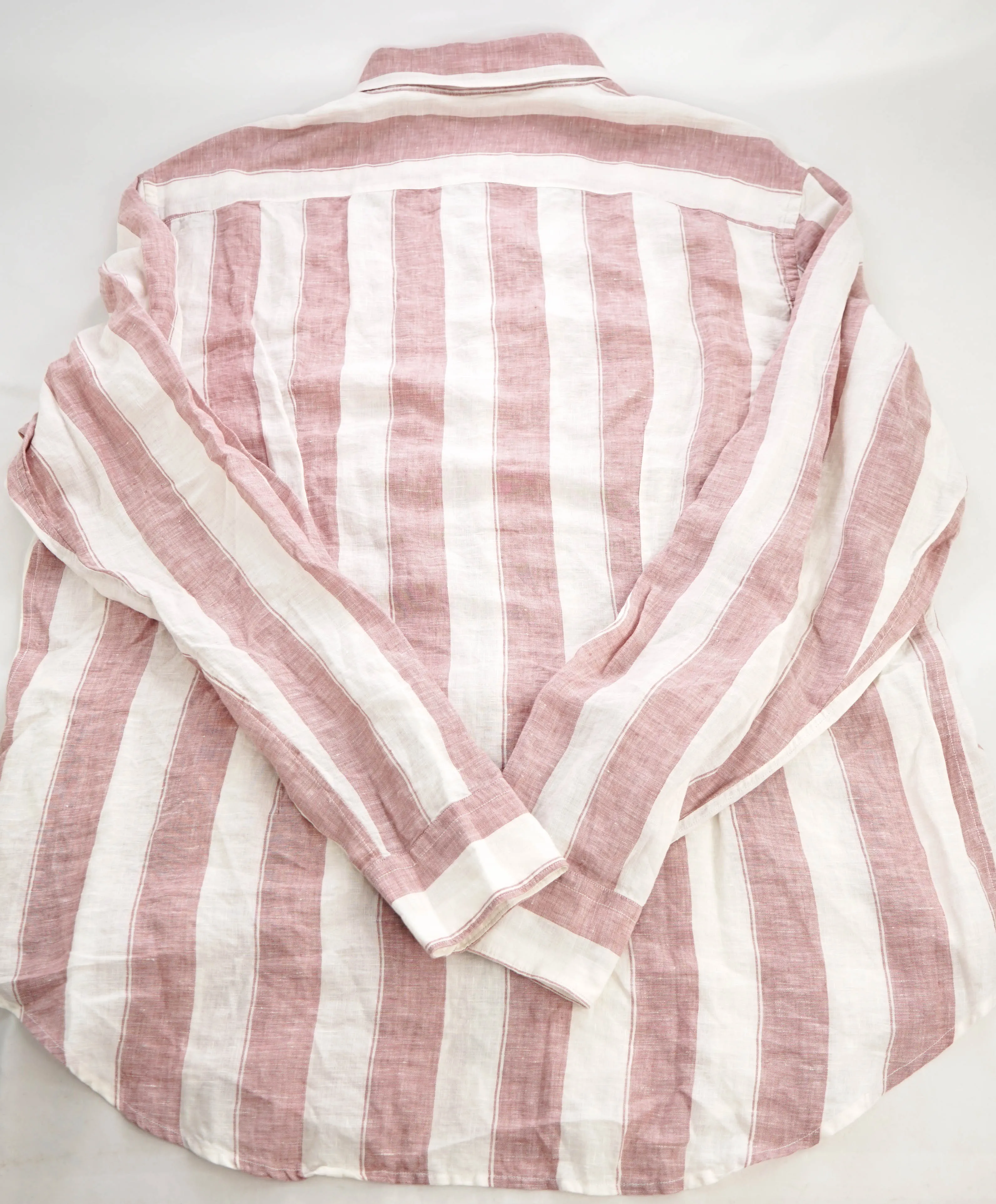 $395 ELEVENTY - Red/Pink White LINEN Broad Stripe Button Front Shirt - XXL