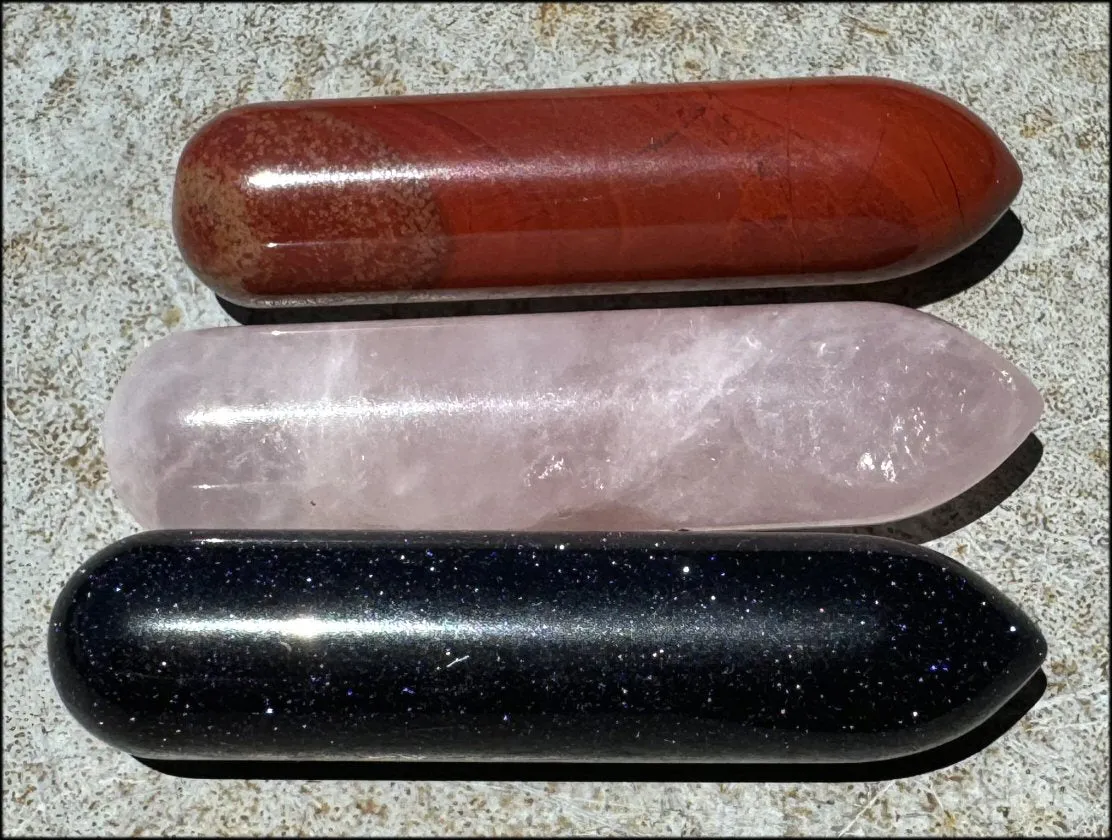 3pc Crystal Mini-Wand Set - Red Jasper, Rose Quartz, Purple Goldstone