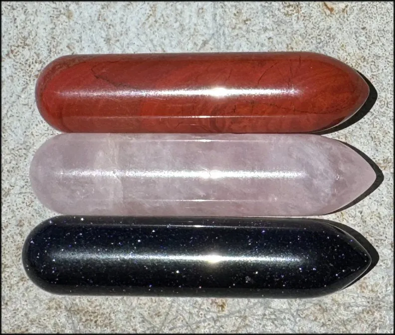 3pc Crystal Mini-Wand Set - Red Jasper, Rose Quartz, Purple Goldstone