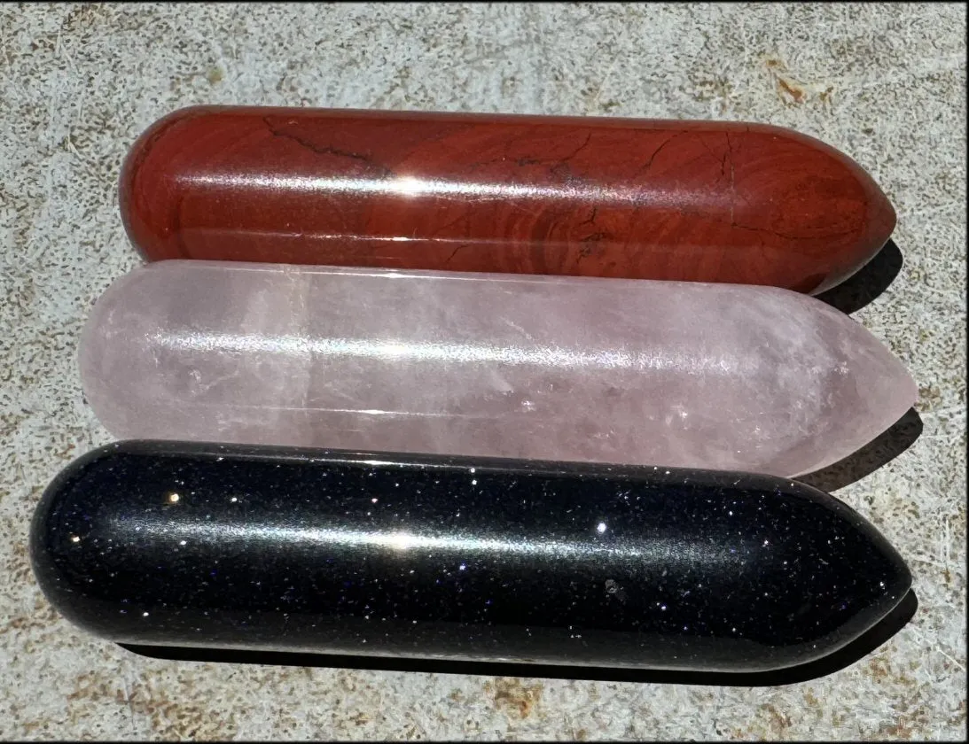 3pc Crystal Mini-Wand Set - Red Jasper, Rose Quartz, Purple Goldstone