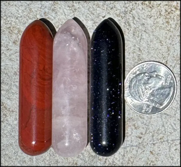 3pc Crystal Mini-Wand Set - Red Jasper, Rose Quartz, Purple Goldstone