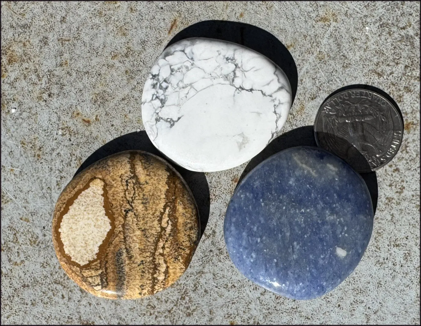 3pc Set Crystal Healing Palm Stones - Picture Rock Jasper, Howlite, Dumortierite