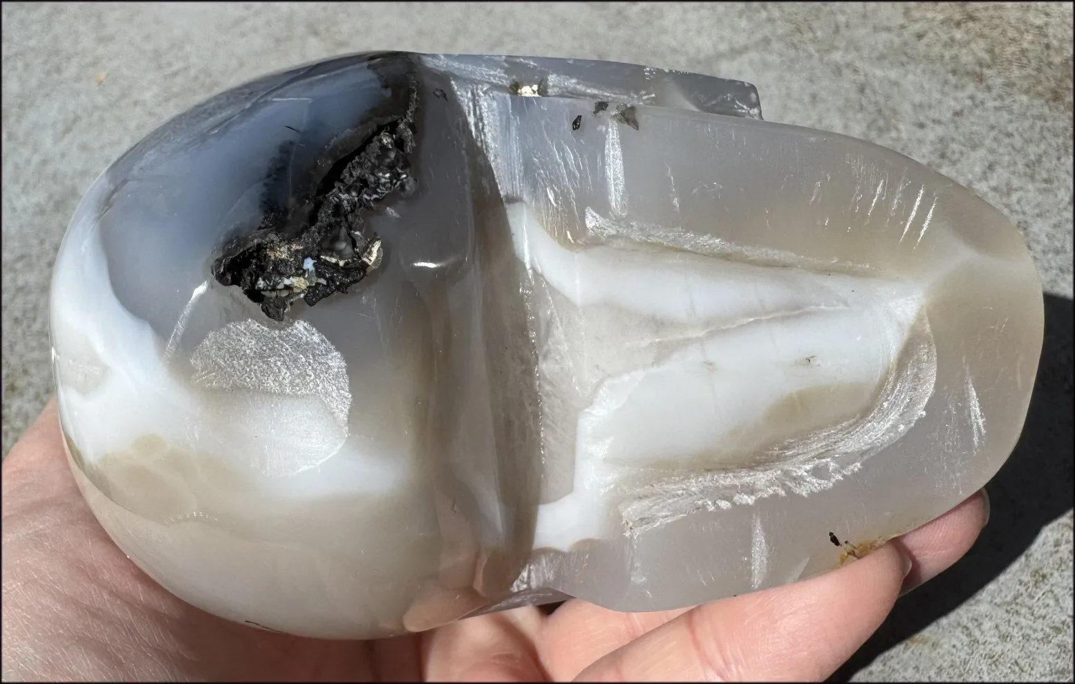 3XL Dendritic Agate GEODE Crystal Skull w/ Fantastic VUGS!