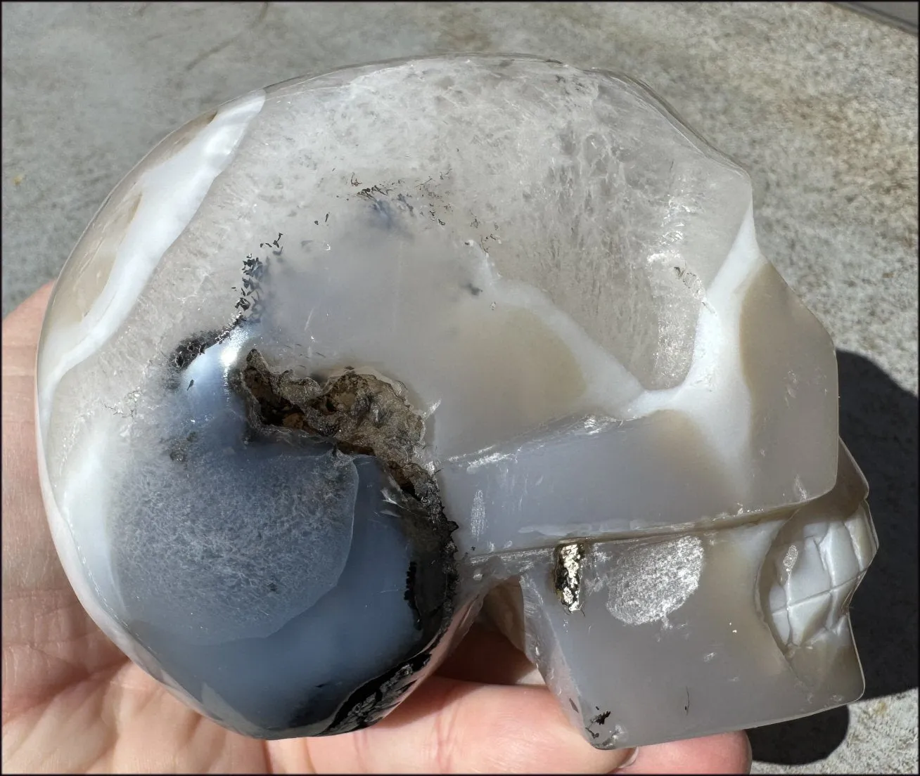 3XL Dendritic Agate GEODE Crystal Skull w/ Fantastic VUGS!
