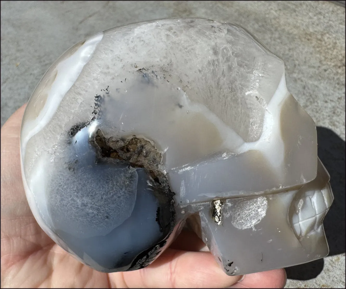 3XL Dendritic Agate GEODE Crystal Skull w/ Fantastic VUGS!