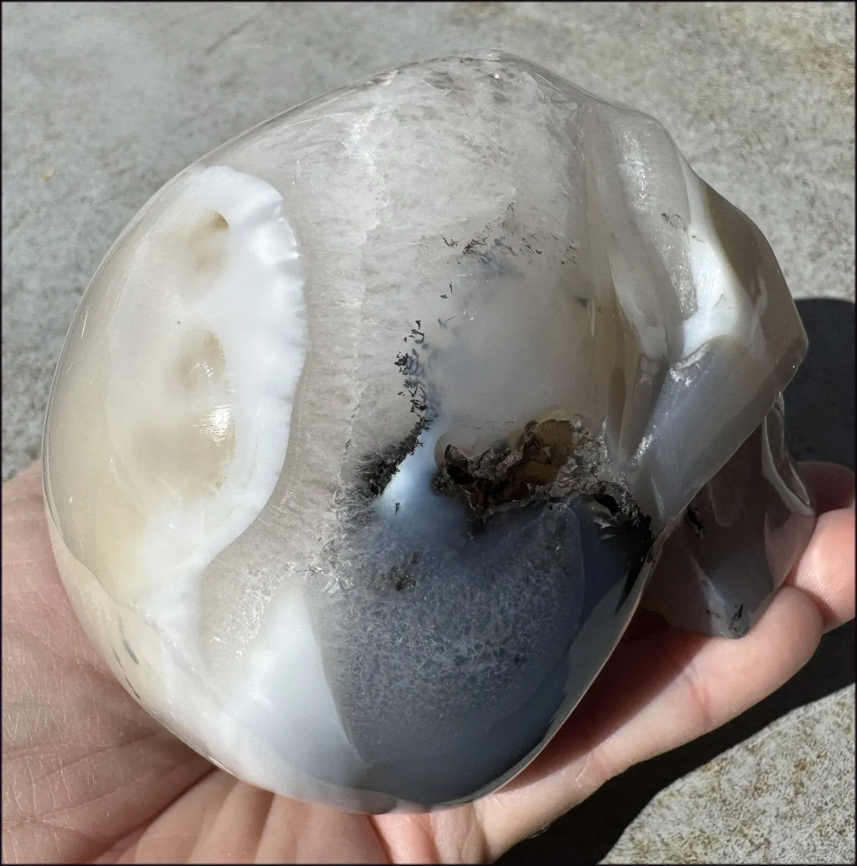 3XL Dendritic Agate GEODE Crystal Skull w/ Fantastic VUGS!