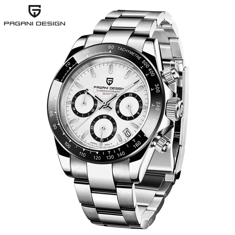 40mm Men's Quartz Watches - Sapphire Retro Chronograph Stainless Steel Waterproof Watch
