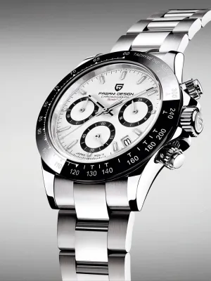 40mm Men's Quartz Watches - Sapphire Retro Chronograph Stainless Steel Waterproof Watch