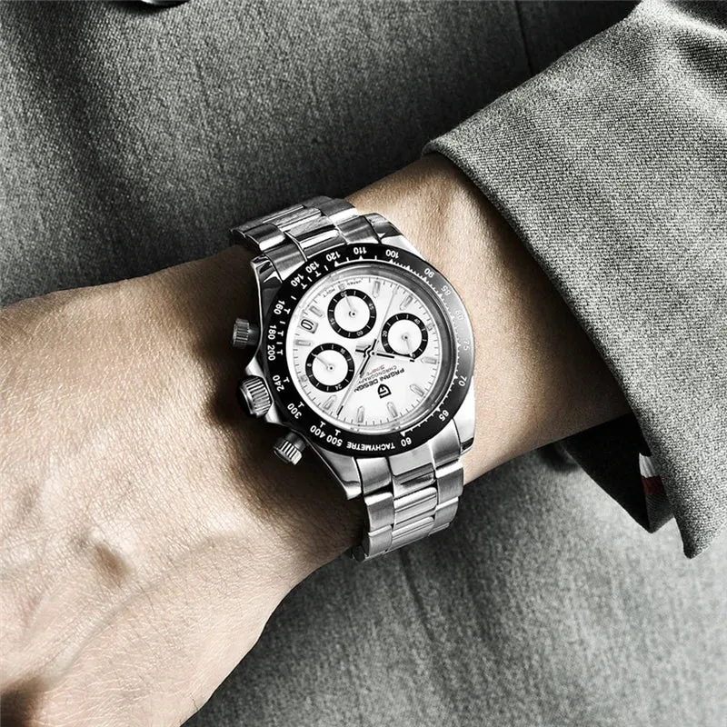 40mm Men's Quartz Watches - Sapphire Retro Chronograph Stainless Steel Waterproof Watch