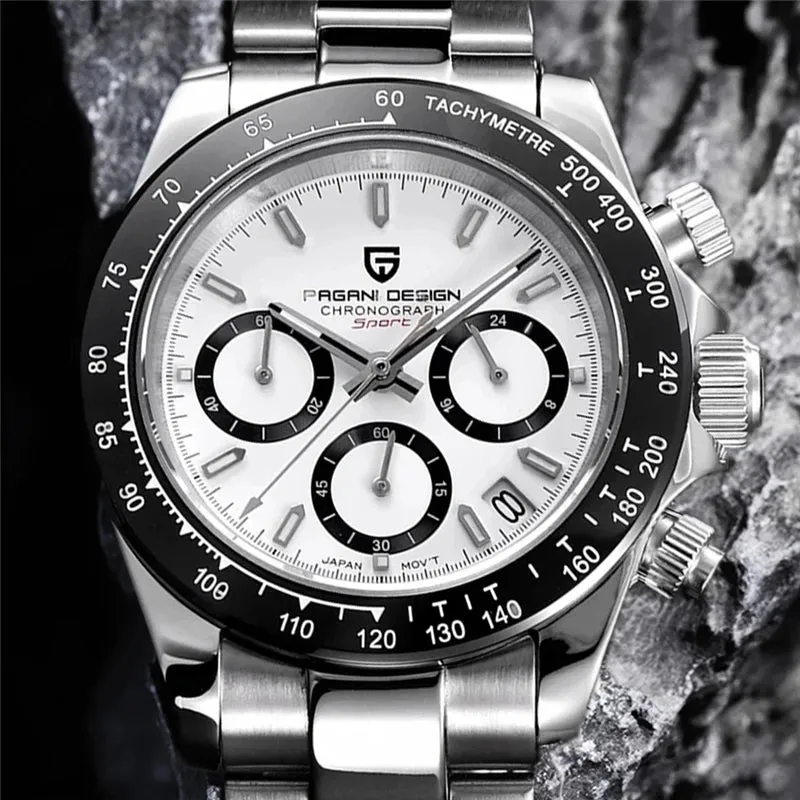 40mm Men's Quartz Watches - Sapphire Retro Chronograph Stainless Steel Waterproof Watch
