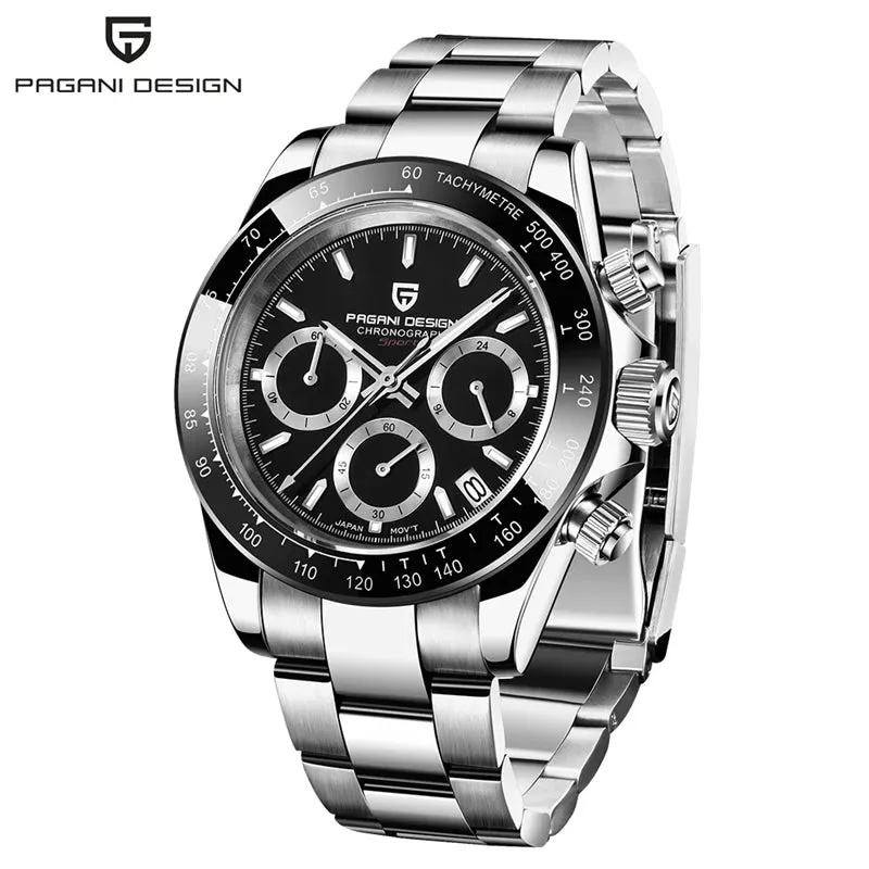 40mm Men's Quartz Watches - Sapphire Retro Chronograph Stainless Steel Waterproof Watch