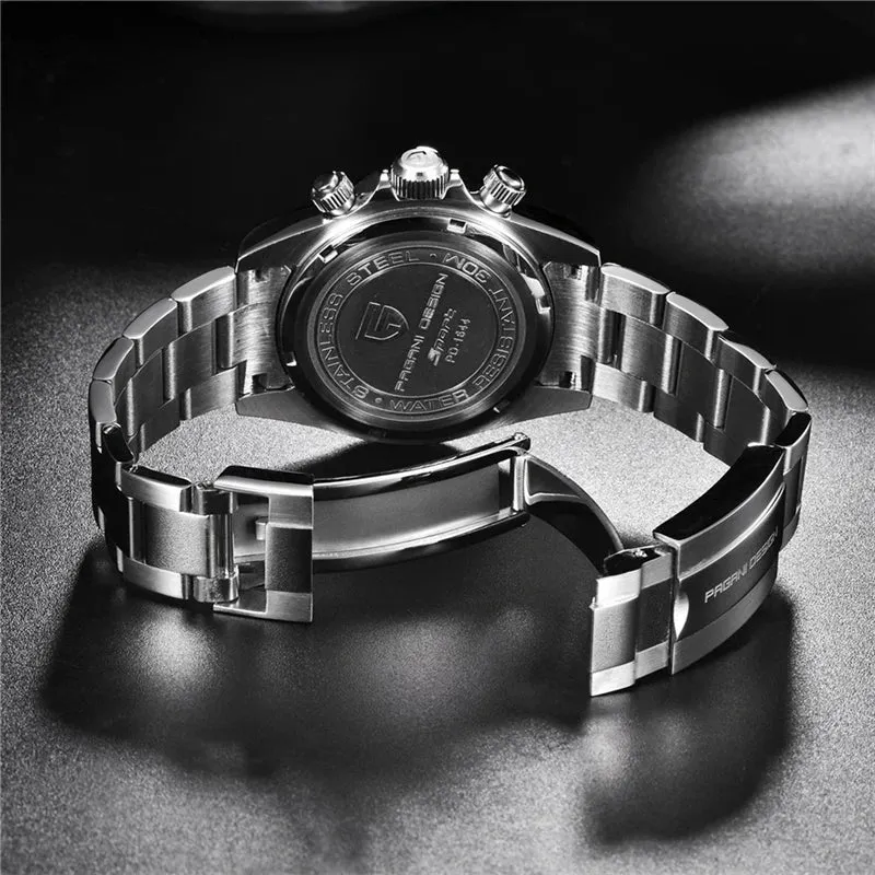 40mm Men's Quartz Watches - Sapphire Retro Chronograph Stainless Steel Waterproof Watch