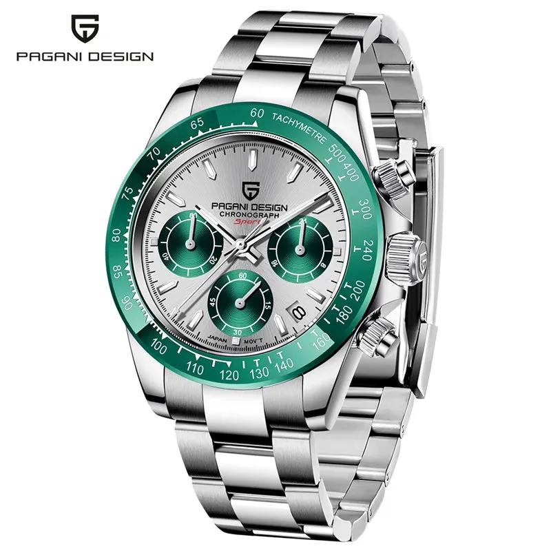 40mm Men's Quartz Watches - Sapphire Retro Chronograph Stainless Steel Waterproof Watch