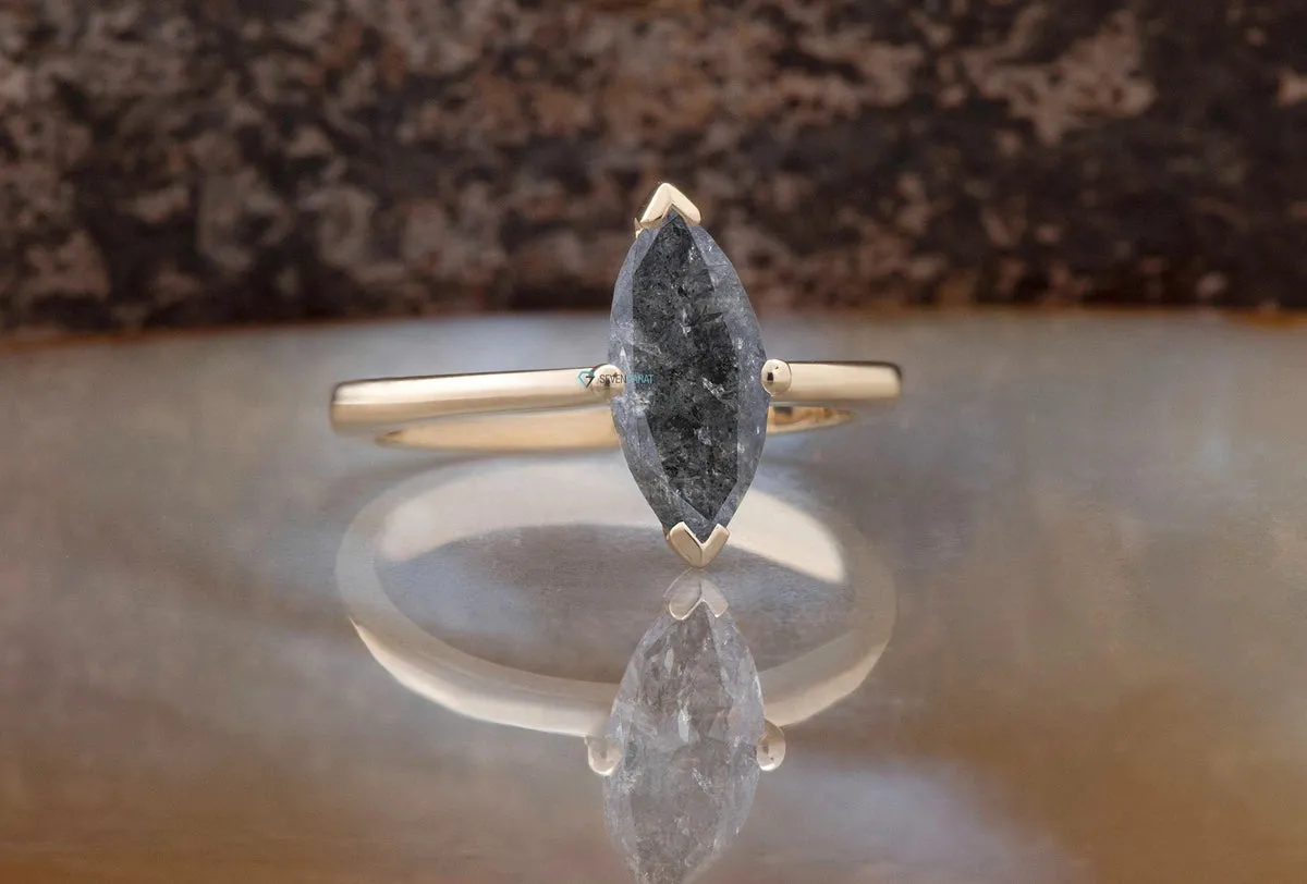 4.33 ct Salt & Pepper Marquise diamond ring - 14k 18K Yellow Gold