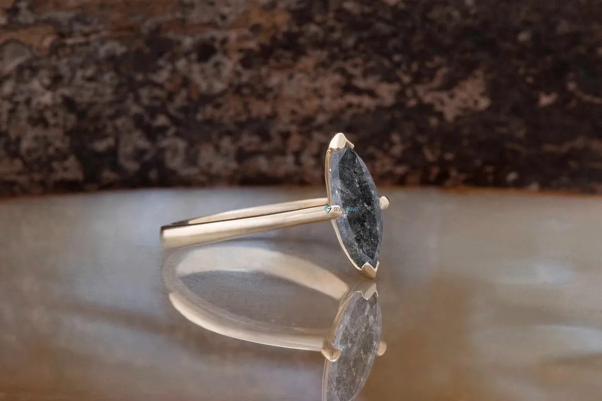 4.33 ct Salt & Pepper Marquise diamond ring - 14k 18K Yellow Gold