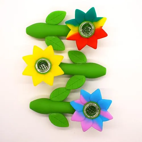 4.5" Sunflower Silicone Hand Pipe -  Color May Vary - (1, 3 OR 6 Count)