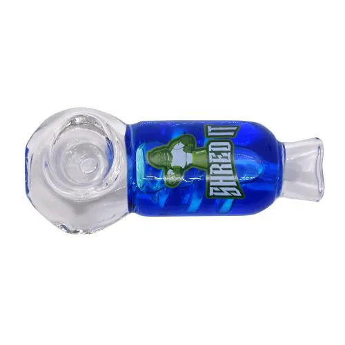 4" Glycerine Chilled Glass Hand Pipe Shred It - Various Colors - (1 Count)