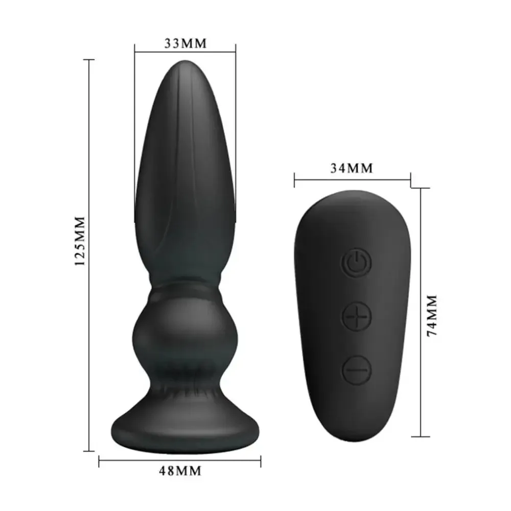 5-inch Silicone Black Powerful Rechargeable Vibrating Butt Plug with Remote
