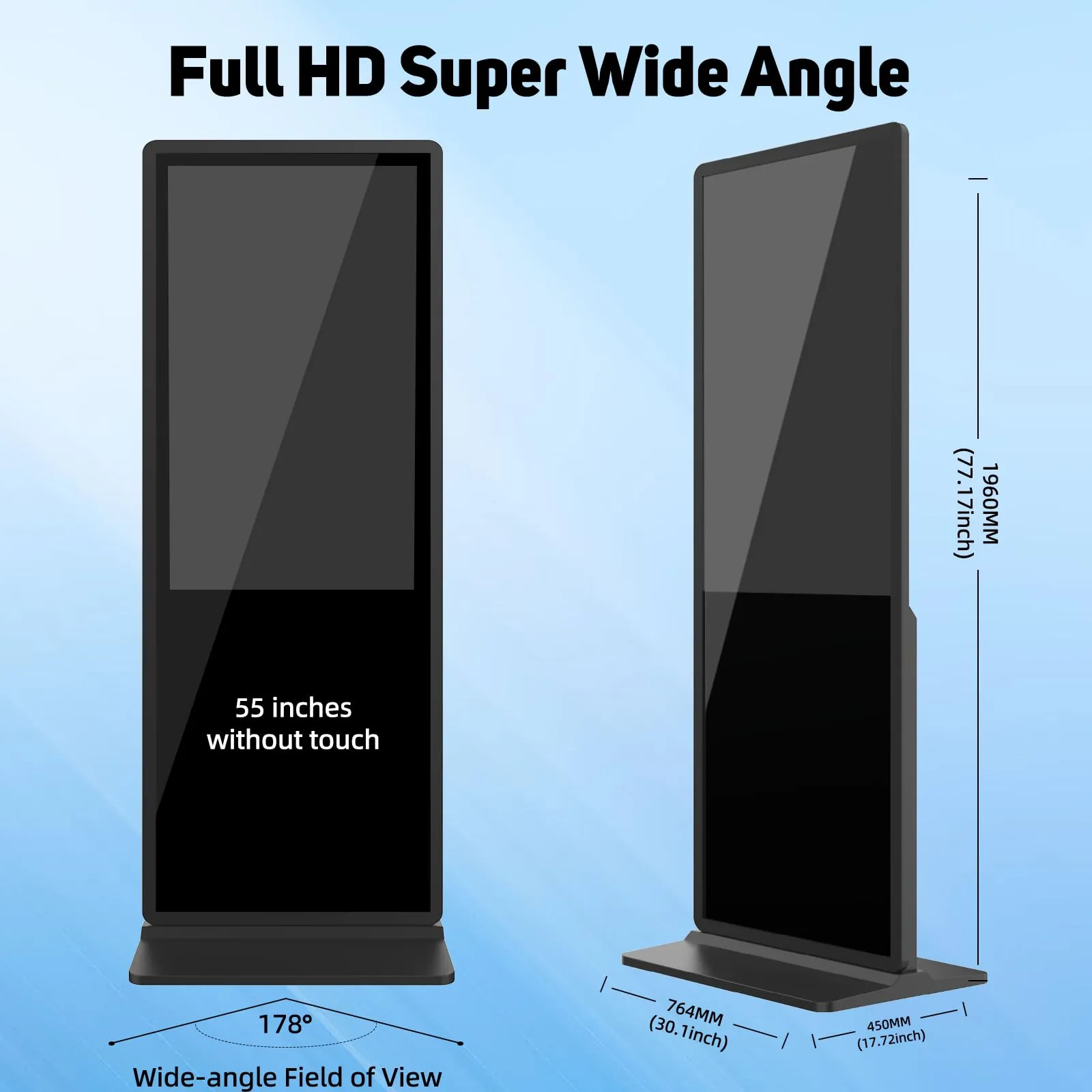 55 inch Indoor Digital Signage 4K UHD LCD Screen IPS Floor Standing Digital Kiosks Interactive Displays with WiFi HDMI/USB Input Auto AD Player, Android OS Black