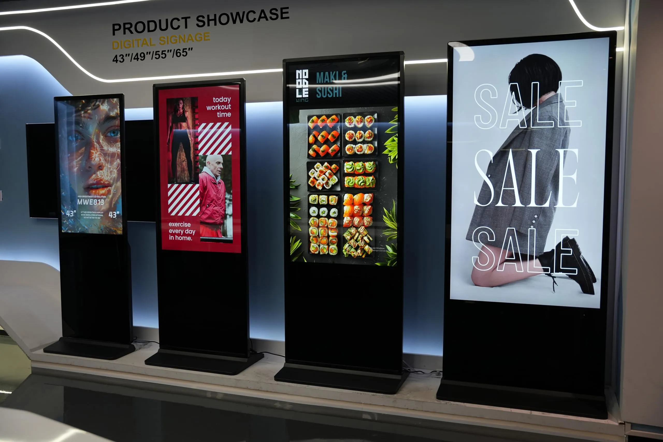 55 inch Indoor Digital Signage 4K UHD LCD Screen IPS Floor Standing Digital Kiosks Interactive Displays with WiFi HDMI/USB Input Auto AD Player, Android OS Black