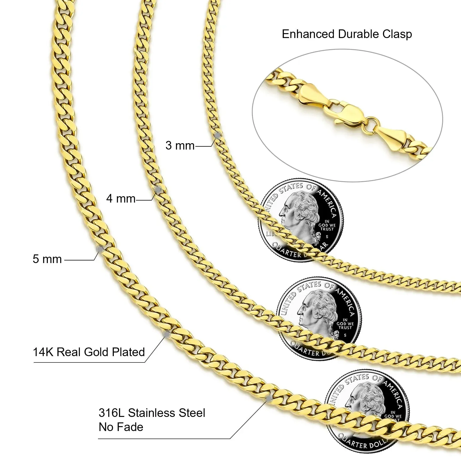 5mm Miami Cuban Link Chain in 14K Gold
