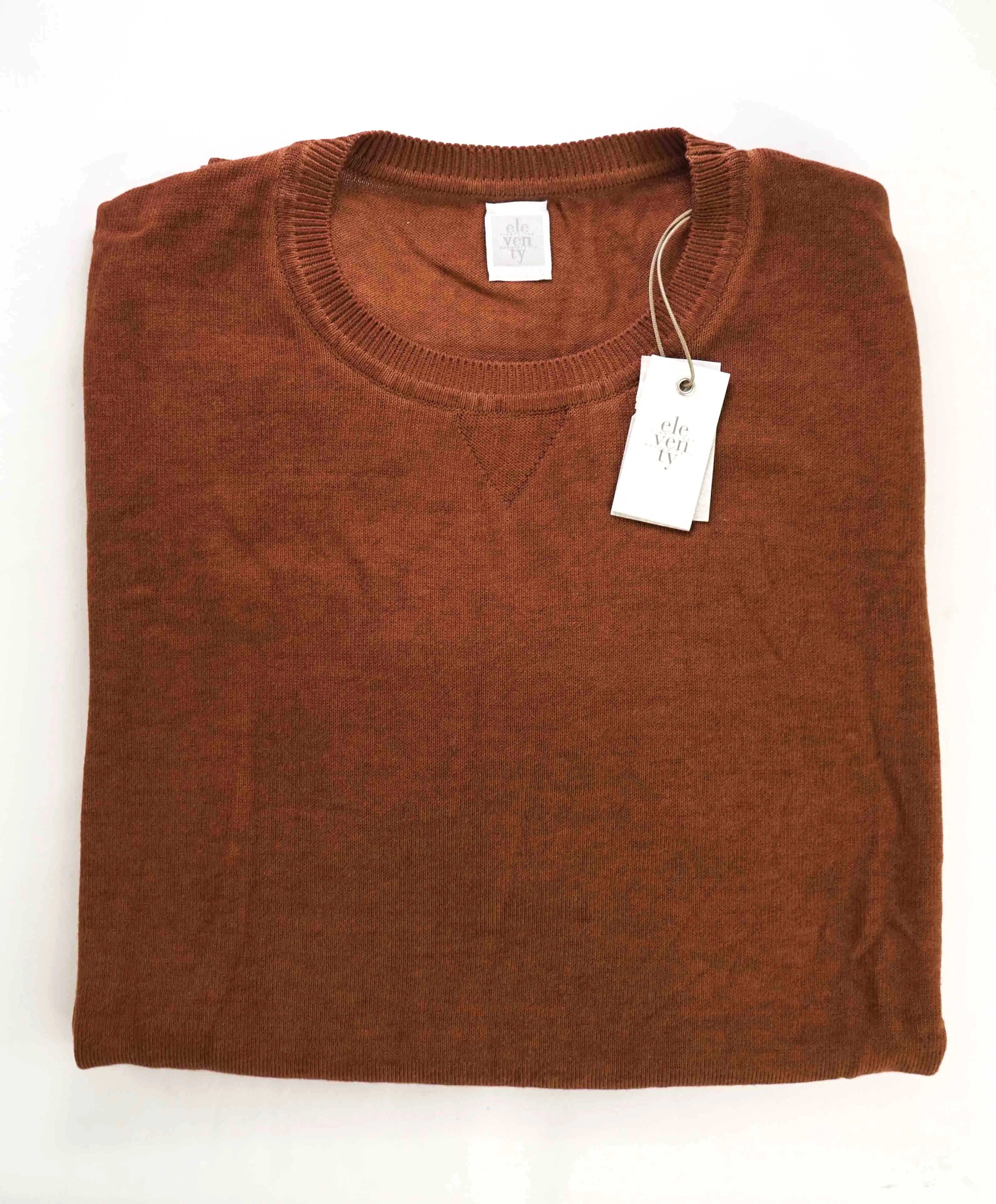 $645 ELEVENTY - *COTTON* Rust Pique Short Sleeve Crewneck Sweater - XL
