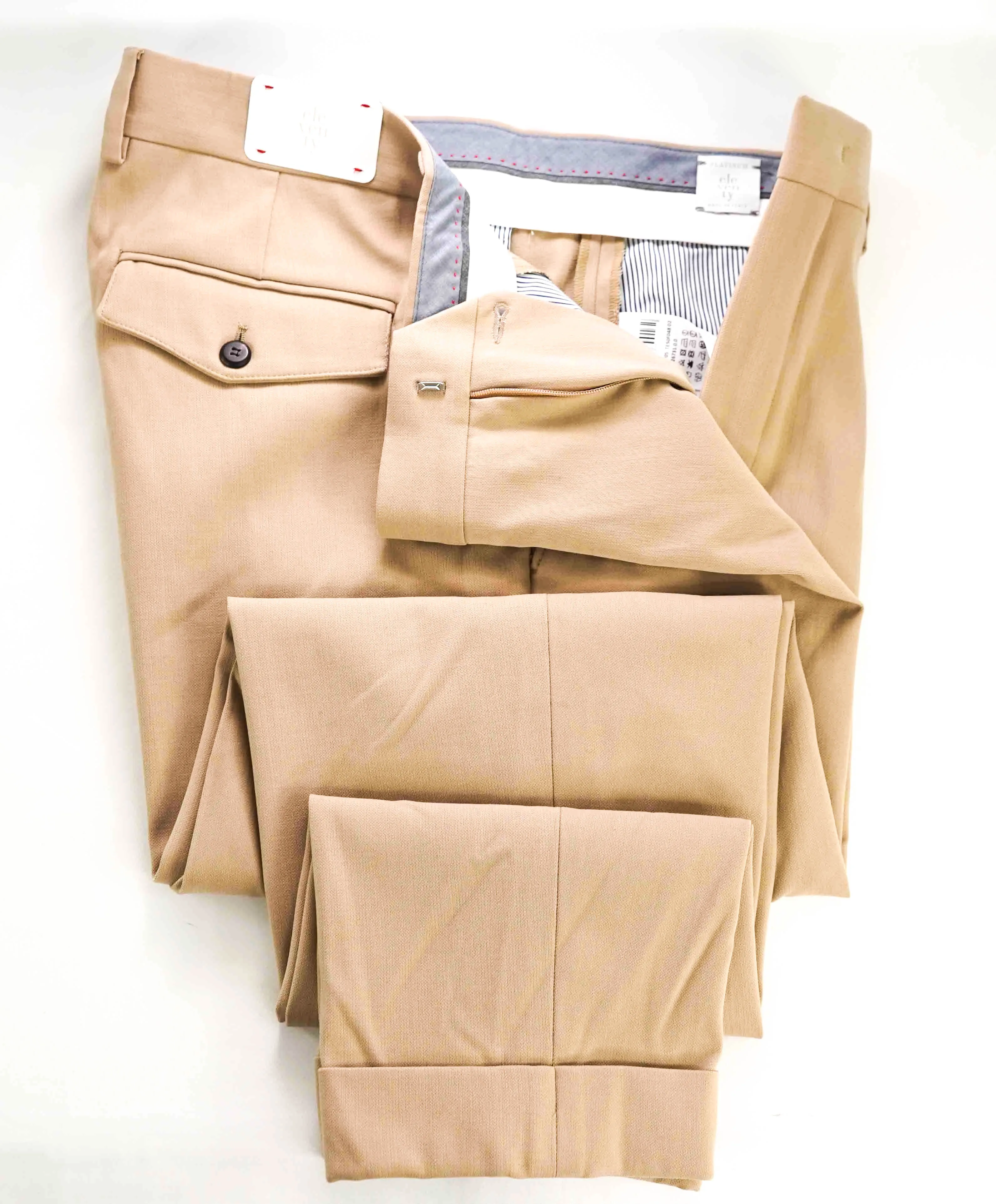 $695 ELEVENTY - Cotton/Elastane PERFORMANCE Cuffed Beige Dress Pants- 33W