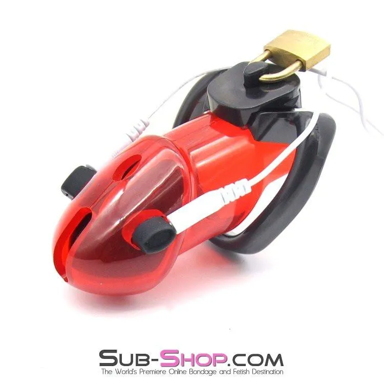 7258AR      Caught Red Handed Electro Sex Locking Chastity Cock Cage