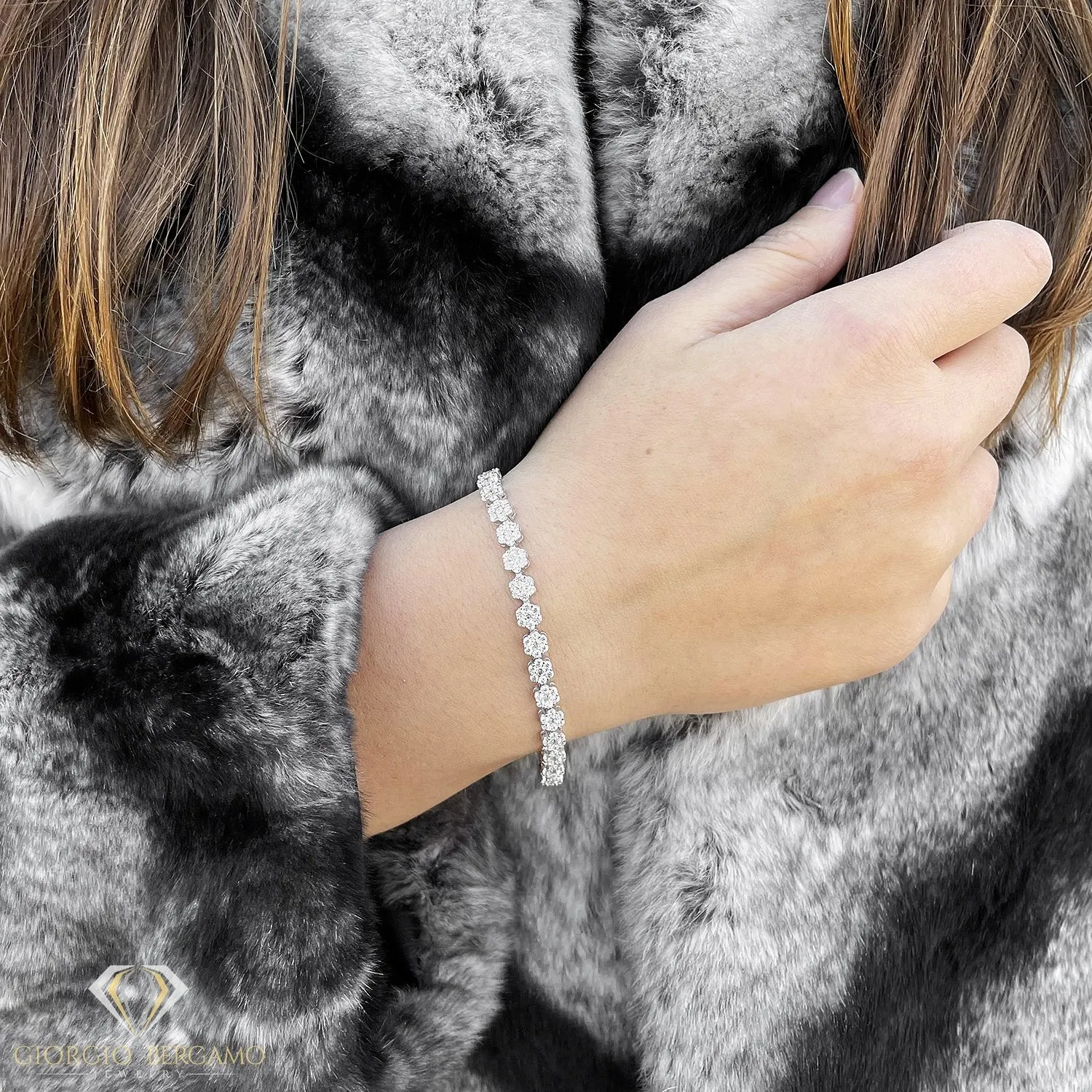 925 Sterling Silver Flower Cluster Tennis Bracelet