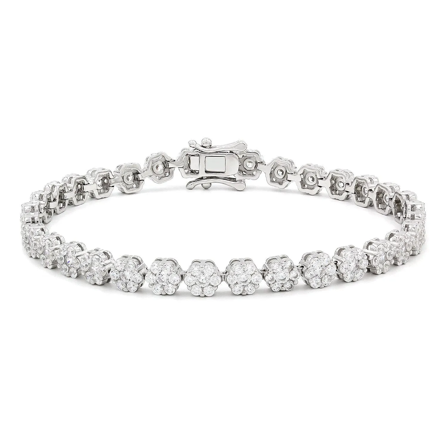 925 Sterling Silver Flower Cluster Tennis Bracelet