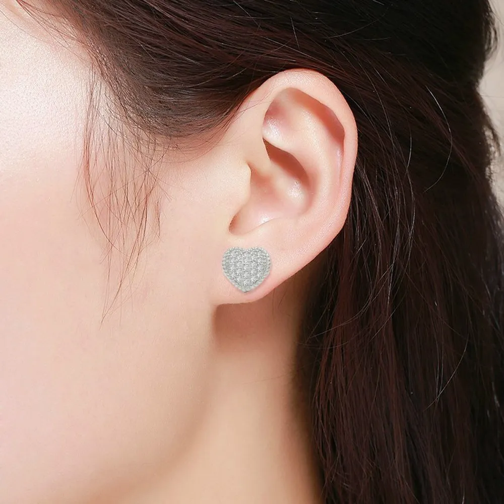 925 Sterling Silver Gold Plated Micro Pave Braided Puffed Heart Stud Earrings