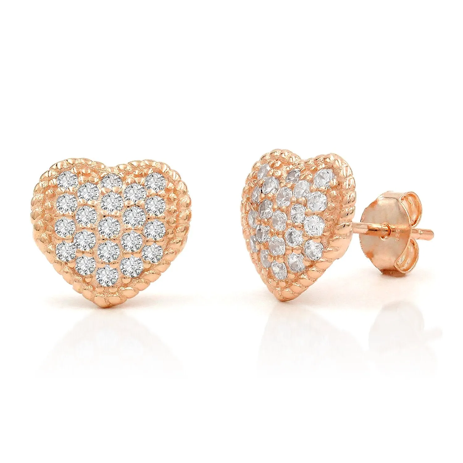 925 Sterling Silver Gold Plated Micro Pave Braided Puffed Heart Stud Earrings