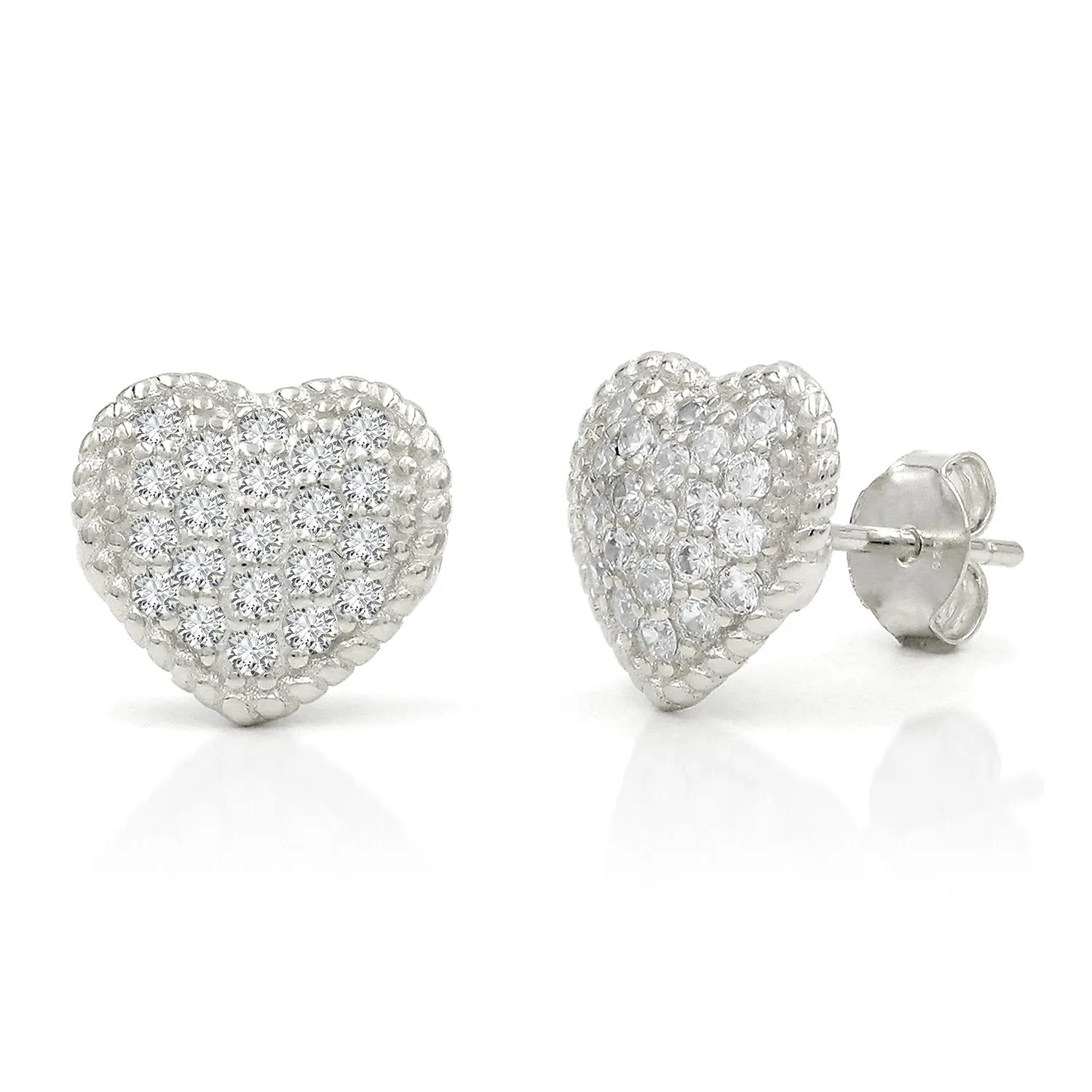 925 Sterling Silver Gold Plated Micro Pave Braided Puffed Heart Stud Earrings