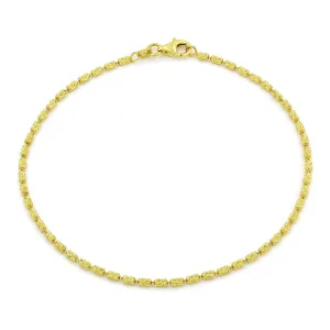 925 Sterling Silver Gold Plated Moon Cut Barrel Link Ankle Bracelet