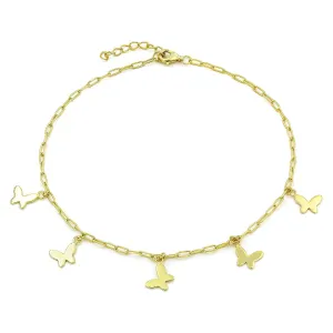 925 Sterling Silver Gold Plated Paper Clip Butterfly Charm Ankle Bracelet