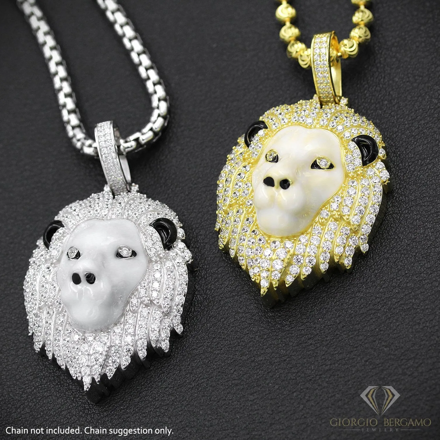 925 Sterling Silver Micro Pave 3D Lion Head Enamel Pendant Only