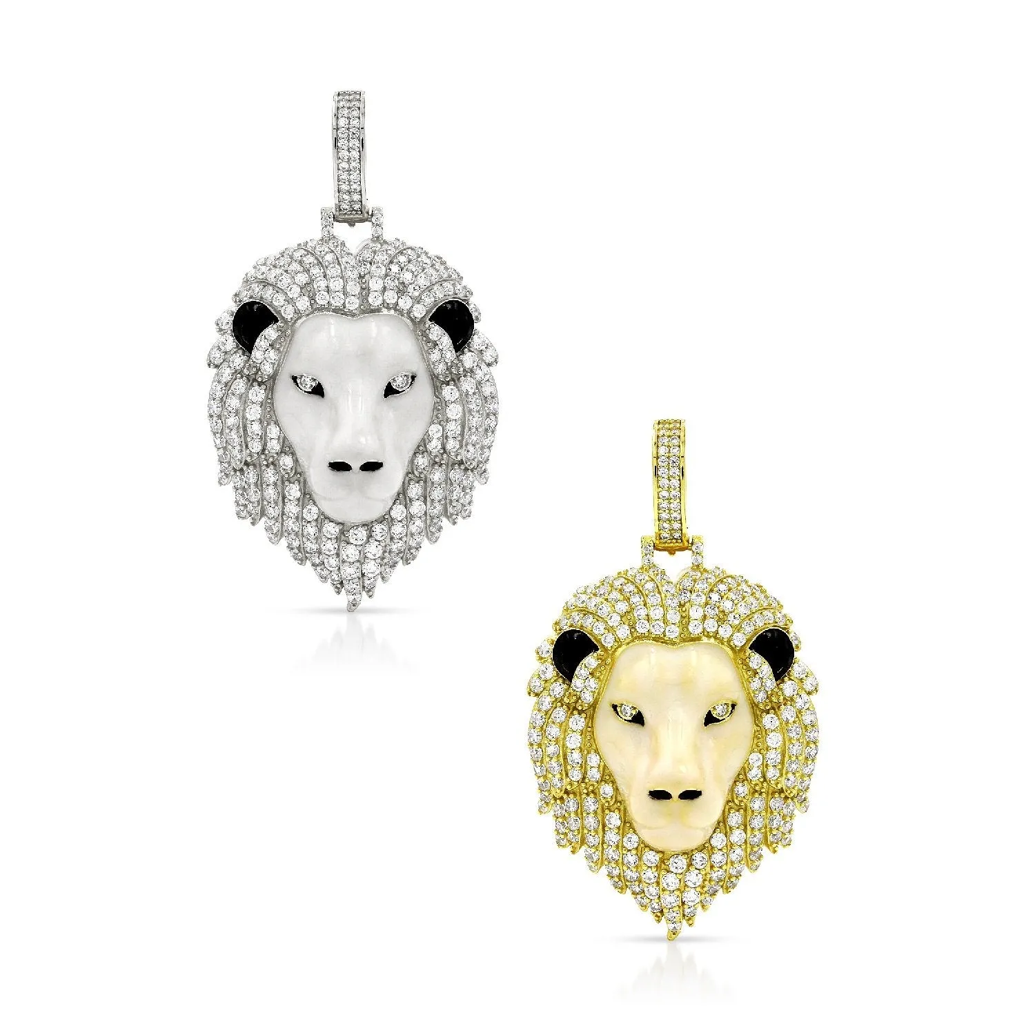 925 Sterling Silver Micro Pave 3D Lion Head Enamel Pendant Only