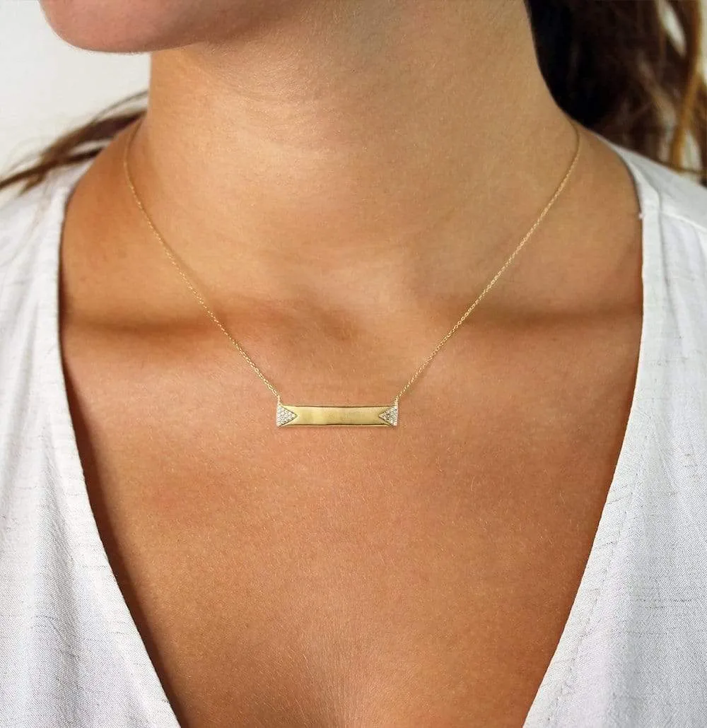 925 Sterling Silver Micro Pave Engraveable Bar Necklace