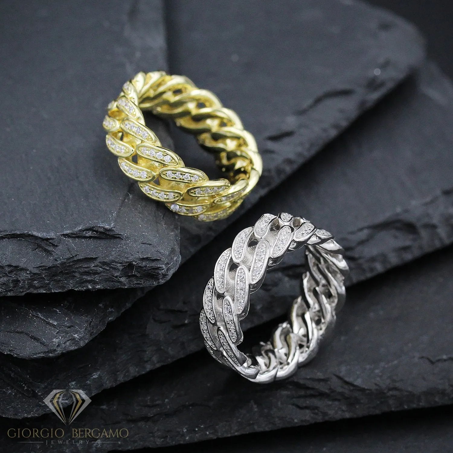 925 Sterling Silver Micro Pave Miami Cuban Link Band Ring