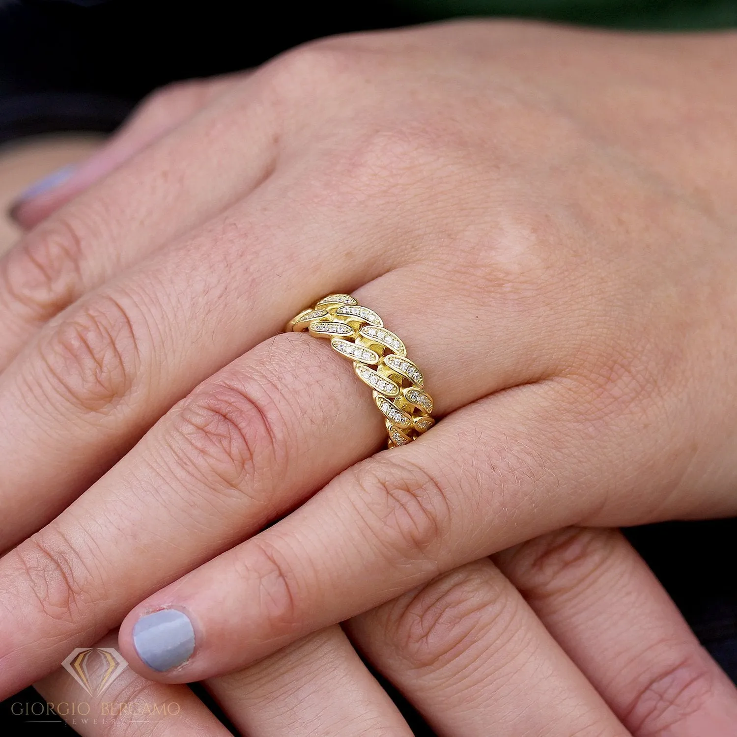 925 Sterling Silver Micro Pave Miami Cuban Link Band Ring