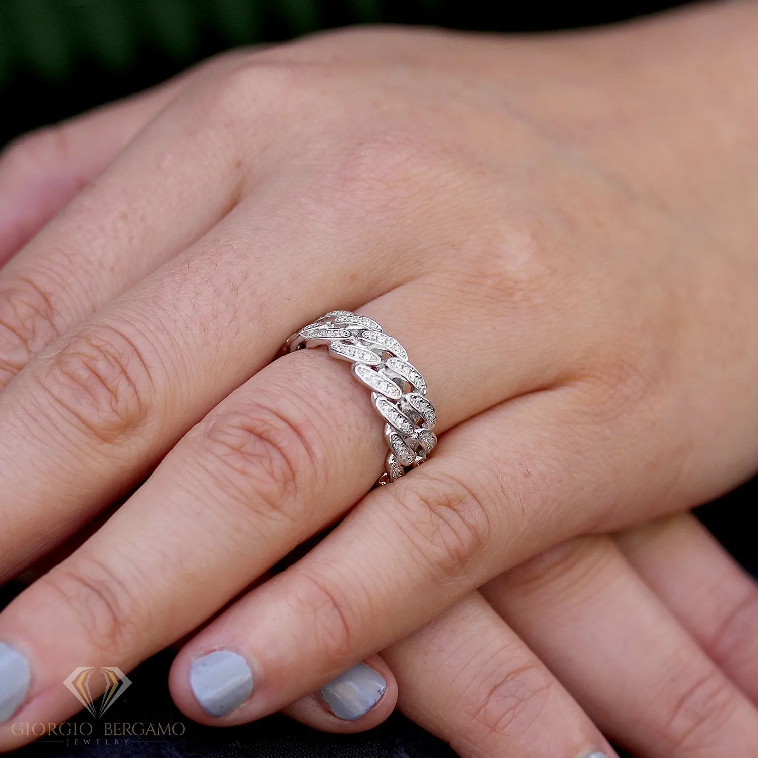 925 Sterling Silver Micro Pave Miami Cuban Link Band Ring