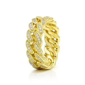 925 Sterling Silver Micro Pave Miami Cuban Link Band Ring