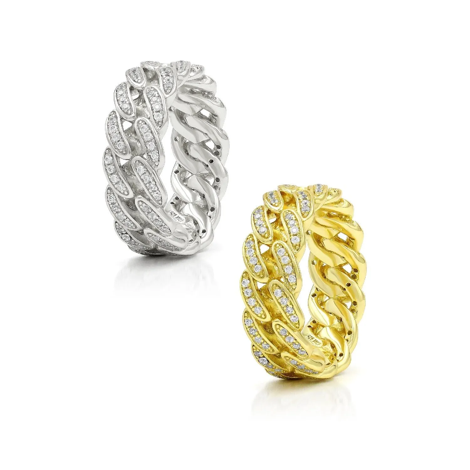 925 Sterling Silver Micro Pave Miami Cuban Link Band Ring