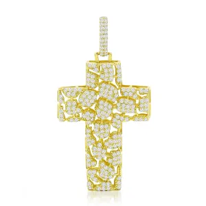 925 Sterling Silver Micro Pave Nugget Cross Pendant Only