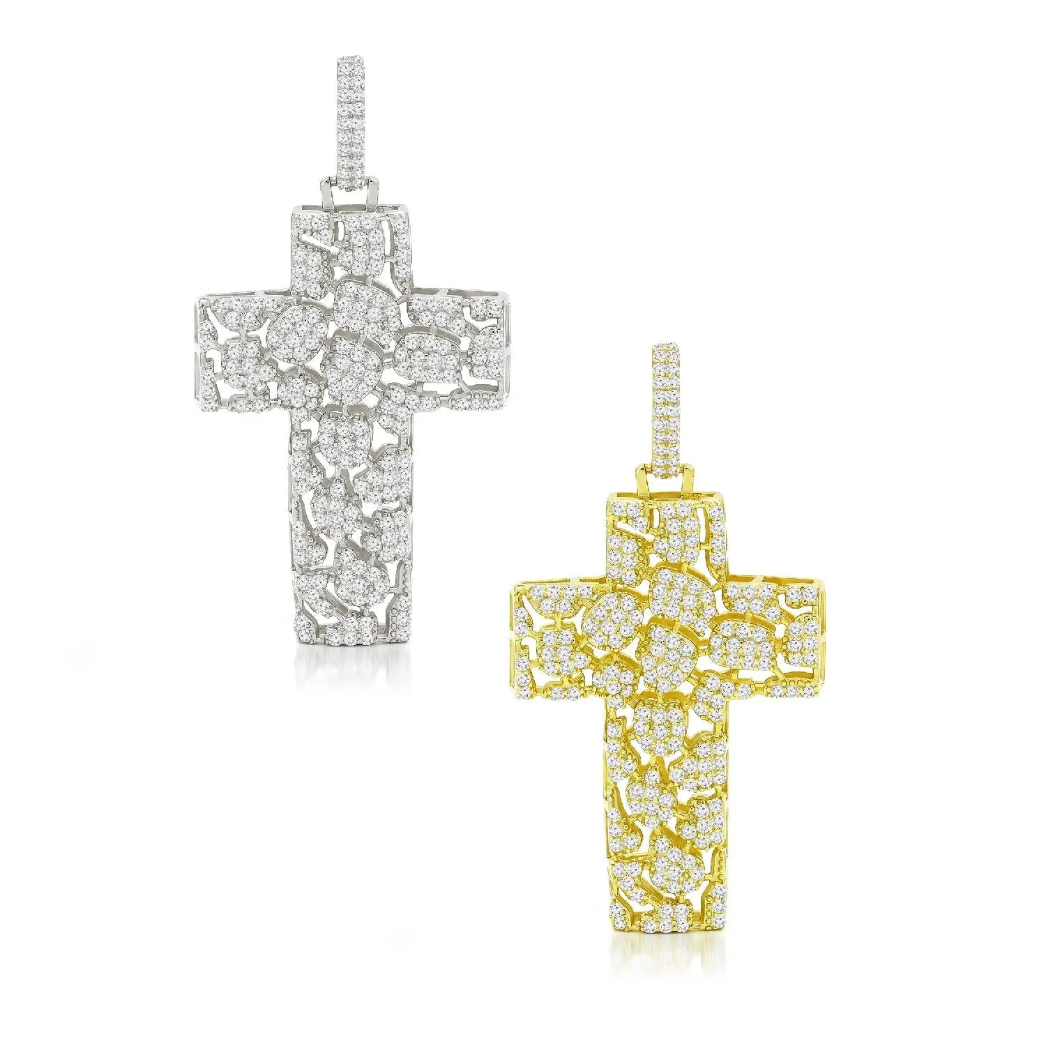 925 Sterling Silver Micro Pave Nugget Cross Pendant Only